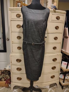 AGB Charcoal Gray Sleeveless Midi Sheath Dress with Braided Belt